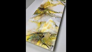 Stunning Sunflower Inspired Abstract Fluid Art Acrylic Pour Painting/ Bloom and Spin