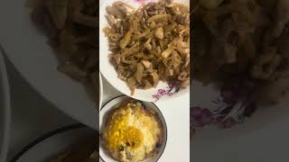 homemade radish with pork,Chinese cabbage,fried egg and rice