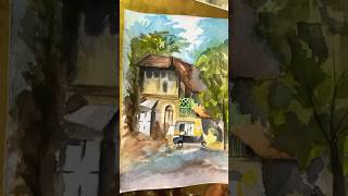 Watercolour landscape drawing 🎨#shortvideo #viralshort