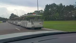 New Disney tram being driven on the highway into animal kingdom