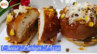 Cheese Burger Pizza || Pizza Burger in Kadai || Pizza Cheese Burger || Nisha's Orange Kitchen