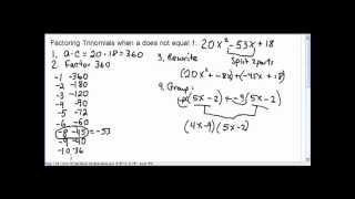 Factoring Quadratics with a not equal to 1