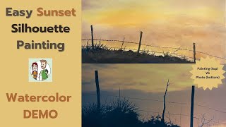 Easy Watercolor Landscape Painting - Sunset Silhouette - Inspired by Ferdinand Petrie