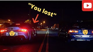 Cocky Honda Driver calls out 2020 Supra (Pure Turbos) for a Drag Race // 370z vs Scatpack