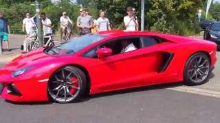 Lamborghini Aventador and a Chevrolet Corvette leaving Cars and Coffee Düsseldorf