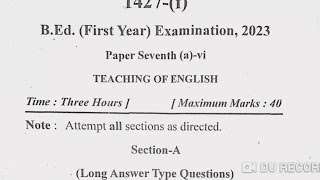 Teaching of English B.Ed 1st year Question paper