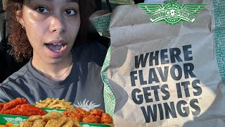 WINGSTOP MUKBANG!! (Hickory smoked chicken sandwich,lemon pepper wings,Hickory smoked wings)