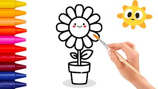 Simple Flower drawing with colour for kids - Vẽ và tô màu bông hoa dễ thương đơn giản