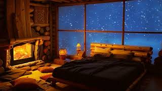 Cozy Bedroom Ambiance Snowy Weather Fireplace Sounds for Relaxing Nights