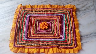 Pooja aasan making or doormat making with cloth // Easy doormat making ideas with fabric