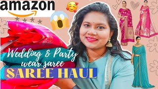 AMAZON SAREE HAUL 2022 | Amazon Party Wear & Wedding Saree Haul |Affortable Lightweight Trendy Saree