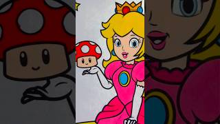 Coloring PRINCESS PEACH and SUPER MUSHROOM #shorts #princesspeach #supermariobros #art  #coloring