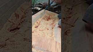 cleaning wood with by hand saw.