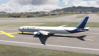 landing view of the lower wheels of a Kuwait Airways plane