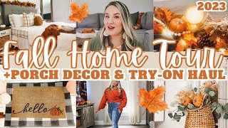 2023 FALL HOME TOUR 🍂 SMALL FRONT PORCH FALL DECORATING + FALL TRY ON HAUL | MarieLove