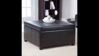 Cape Town Large Leather Storage Ottoman; Square Leather Ottoman, Ottoman Storage Tray