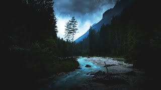 Windy Forest Sounds & Storm Ambience | River, Dark, Moody | White Noise | 12 Hours