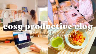 💌 cosy productive vlog | MacBook Pro M3 unboxing & packing orders for my small business