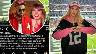 model Veronika Rajek calls Travis Kelce a 'hunk' after watching him play for the Chiefs at Raiders