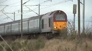 67017 & 67019 with Intercity MK2's at Hensall,on 5Z96 21.11.10.