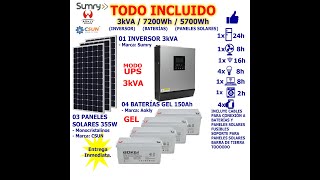 KITS SOLAR 3KVA. TODO INCLUIDO 4 BATERÍAS DE 150Ah, 3 PANELES SOLARES DE 355W Y MÁS