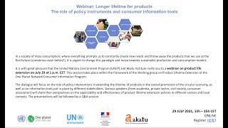 Webinar: Longer lifetime for products. The role of policy instruments and consumer information tools