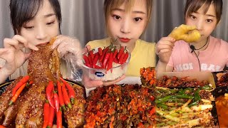 Crispy Giant Shrimp Cutlets | Garlic chili eating show | spicy hot pot with alots off chili 🌶️🔥🥵