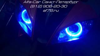 Тюнинг Yamaha R6 в студии ALFA-CAR  биксеноновые линзы + ангельские глазки (GD-RGB)