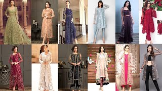 Latest Long Net Shrug Design|Kurti With Long Shrug Design|Long Net Jacket Design|Long Net Open Gown