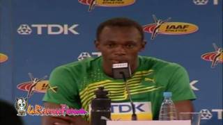 Usain Bolt in conferenza stampa  fissa il nuovo World Record dei 100 metri attorno ai 9''50