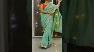 Green Dupion Silk Saree with Red readymade sleeveless blouse | How to drape a saree? #sareehaul