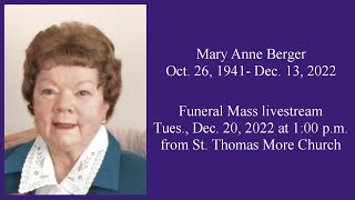 LIVE: Memorial Service for Mary Anne Berger (Tues., Dec. 20, 2022 at 1pm MT)