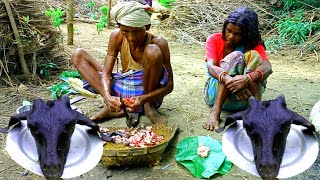 how to clean and cook GOAT HEAD by rural grandma & grandpa || village cooking channel || poor life