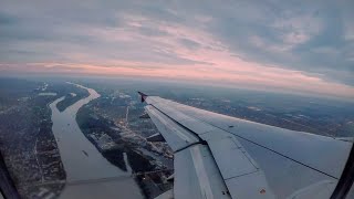 Wizzair landing in Budapest - sunset landing over the city