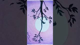 Moonlight with pair of birds scenery drawing.#drawing #youtubeshort