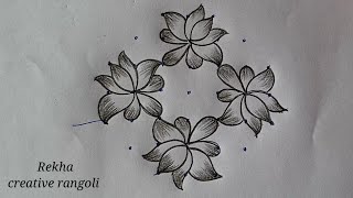 latest Lotus rangoli (7*3*3) | thamarai poo kolam | easy flower rangoli @rekhacreativerangoli