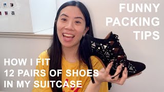 PACKING HACKS | LET"S CHAT HOW I PACK FOR TRAVEL, WATCH ME UNPACK MY SHOES | STUFFED TO THE MAX