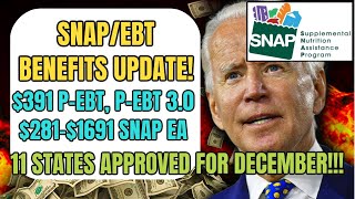 SOCIAL SECURITY & SNAP/EBT UPDATE: NEW $391 P-EBT, P-EBT 3.0 & $281-$1691 DECEMBER EA (11 STATES)!