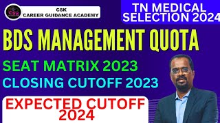 Management Quota BDS closing cutoff and seat matrix 2023.... Expected Cutoff 2024..