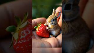 Cute rabbit enjoying strawberry🍓.#animals #rabbit #strawberry #viralshort