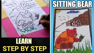 How to draw and color a bear / sitting and eating grapes #Panda #DIY #naturalbear #Dhairyascraft  .