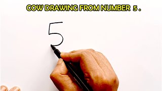 Easy Cow Drawing With Number 5. How to Draw a Cow From Number 5. Cow Drawing Step by Step.