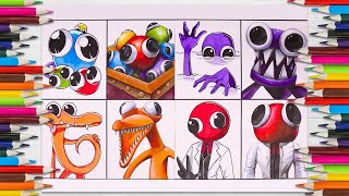 Drawing Rainbow Friends Monsters. Cartoon VS Realistic Challenge!