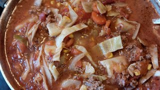 Homemade Vegetable Soup Meat Balls Cabbage 🥬 onion 🧅 potatoe 🥔 pepper 🌶️ tomatoes 🍅 corn 🌽 carrots 🥕