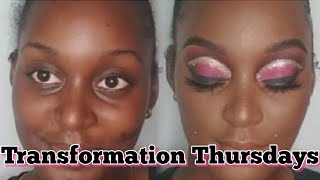 CLIENT MAKEUP TRANSFORMATION || GLITER CUT CREASE|| FOR DARK SKIN ||  BLACK WOMEN || MIZ VINTAGE