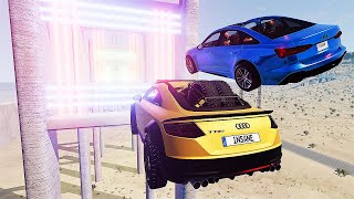 Audi Cars VS Laser CUT Ramp Parkour Jumping - BeamNG Drive