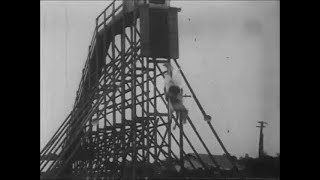 Stunt Horses - Horses Dive from High Platform At Racing Carnival - 1920's Silent Action