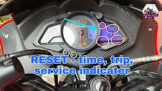 RS 200, AS 200, NS 200, NS 160 AND AS 150,. TIME SET,  TRIP RESET ,  ANS SERVICE REMINDER RESET,