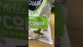 Sweet Chaos Dill Pickle Popcorn Taste Test #review #popcorn #sweetchaos #rating #dillpickle