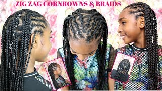 KIDS NATURAL HAIRSTYLES | ZIG ZAG BRAIDED CORNROWS TUTORIAL